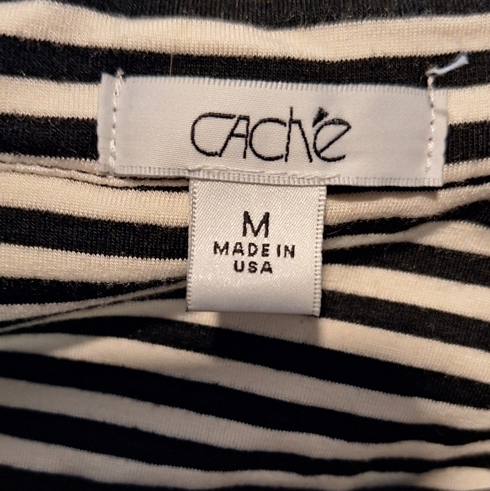 Cache Black White Striped Button Front Top Size M Collared - Picture 4 of 4